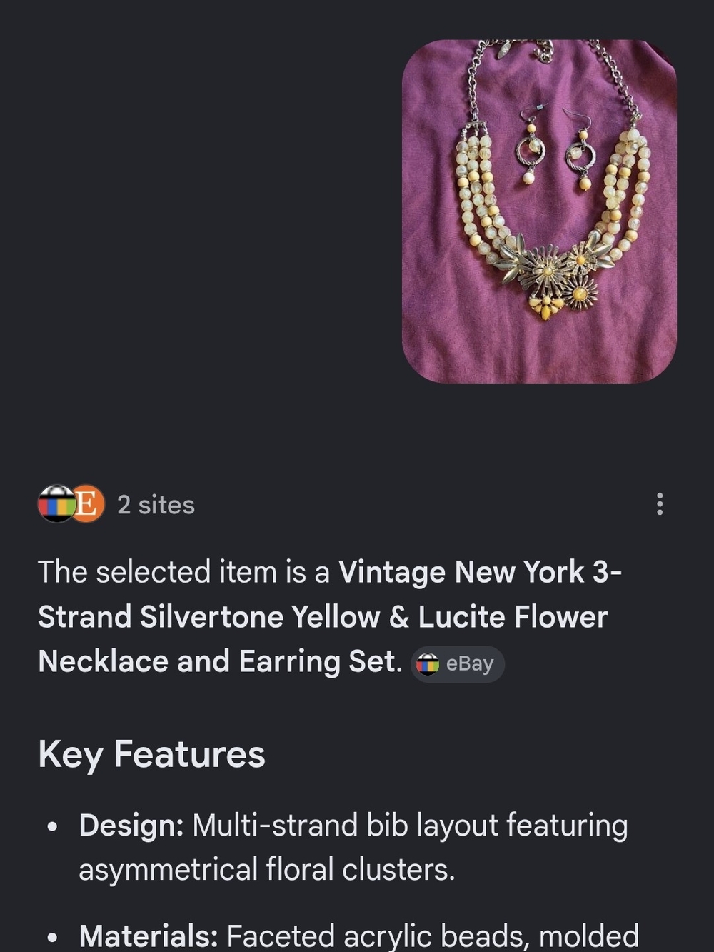 Yellow Floral Statement Necklace & Earings Set Women Jewelry - Picture 7 of 7